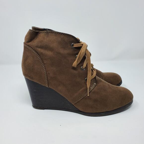 A.N.A. Brown Lace Up Wedge Booties - Picture 4 of 8